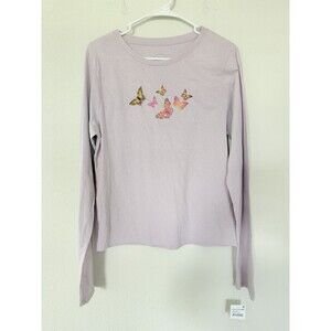 Y2K Hi Res Butterfly Print Long Sleeve Cotton t-shirt Xlarge Lilac Vintage